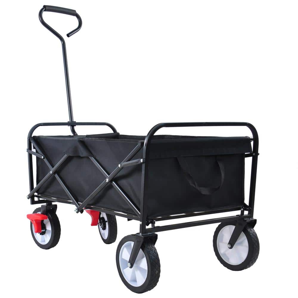 4.7 cu. ft. Black Heavy-Duty Metal Folding Wagon Garden Shopping Beach Cart, Garden Cart - Hercitys