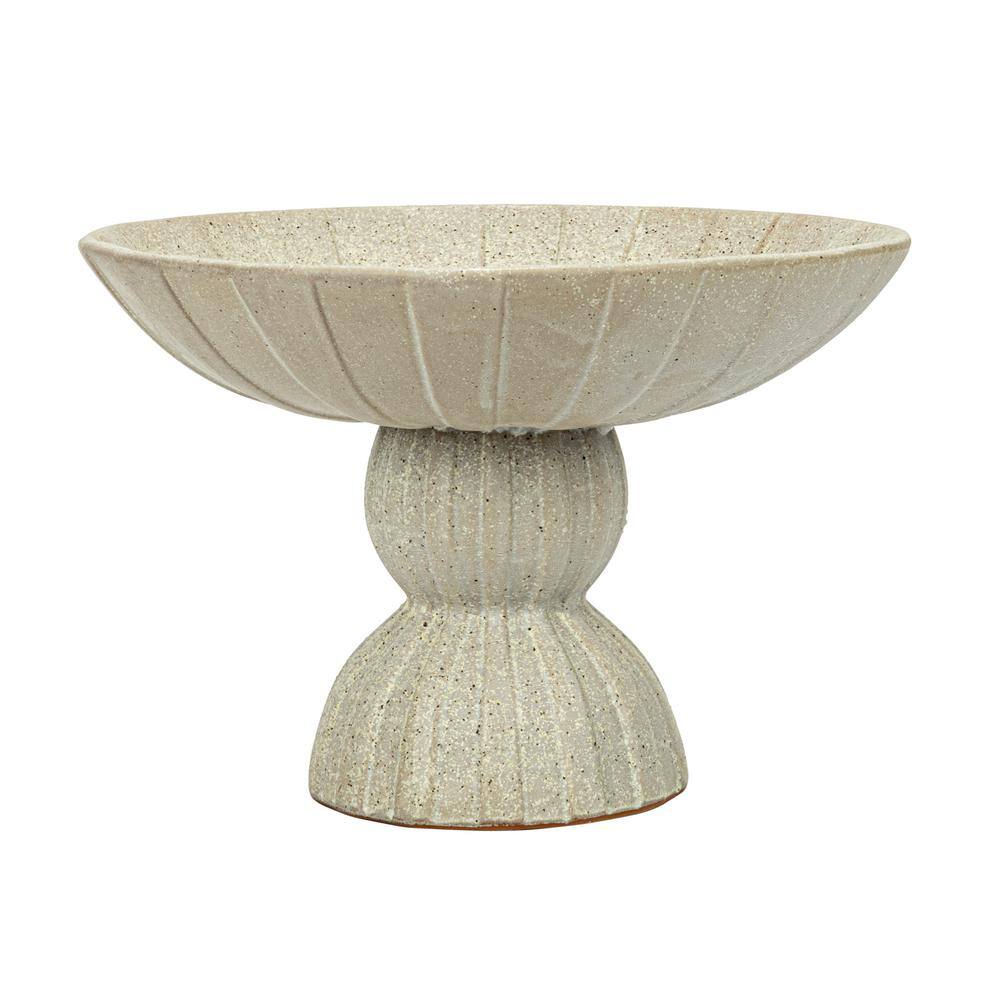 10.37 in. 54.1 fl. oz. Tan Beige Stoneware Footed Serving Bowl - Hercitys