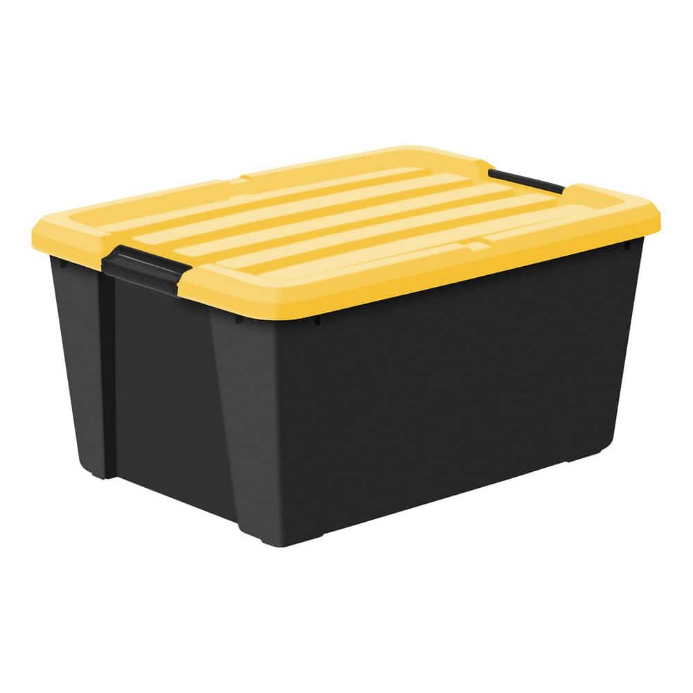 45 qt. /11.25 Gal. Plastic Storage Bins with Lids, Black, Latching, Stackable, Totes 4Pk - Hercitys