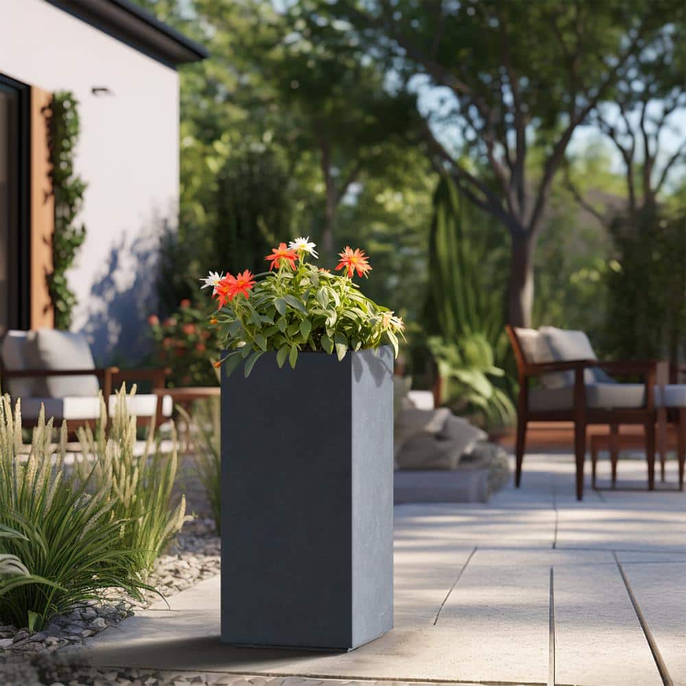 14 in. Large Granite Gray Concrete Rectangular Planter / Pot with Drainage Holes - Hercitys