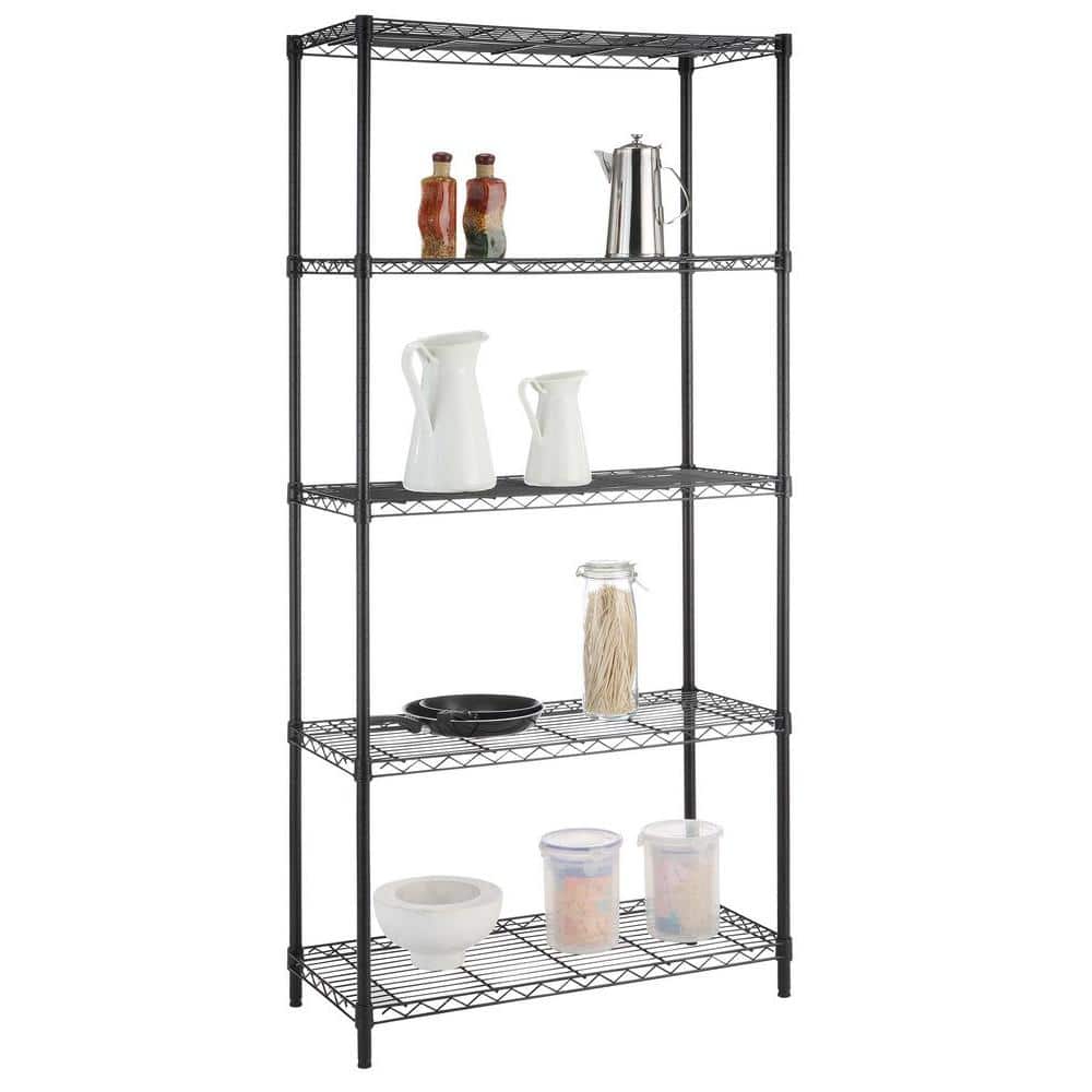 5-Tier Steel Wire Shelving Unit in Black (36 in. W x 72 in. H x 16 in. D) - Hercitys