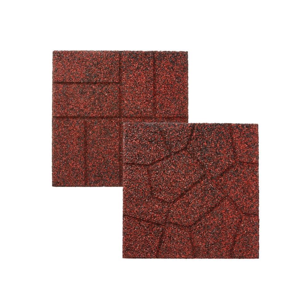 16 in. x 16 in. x 3/4 in. Black/Red Blended Dual-Sided Rubber Paver (9-Pack) - Hercitys