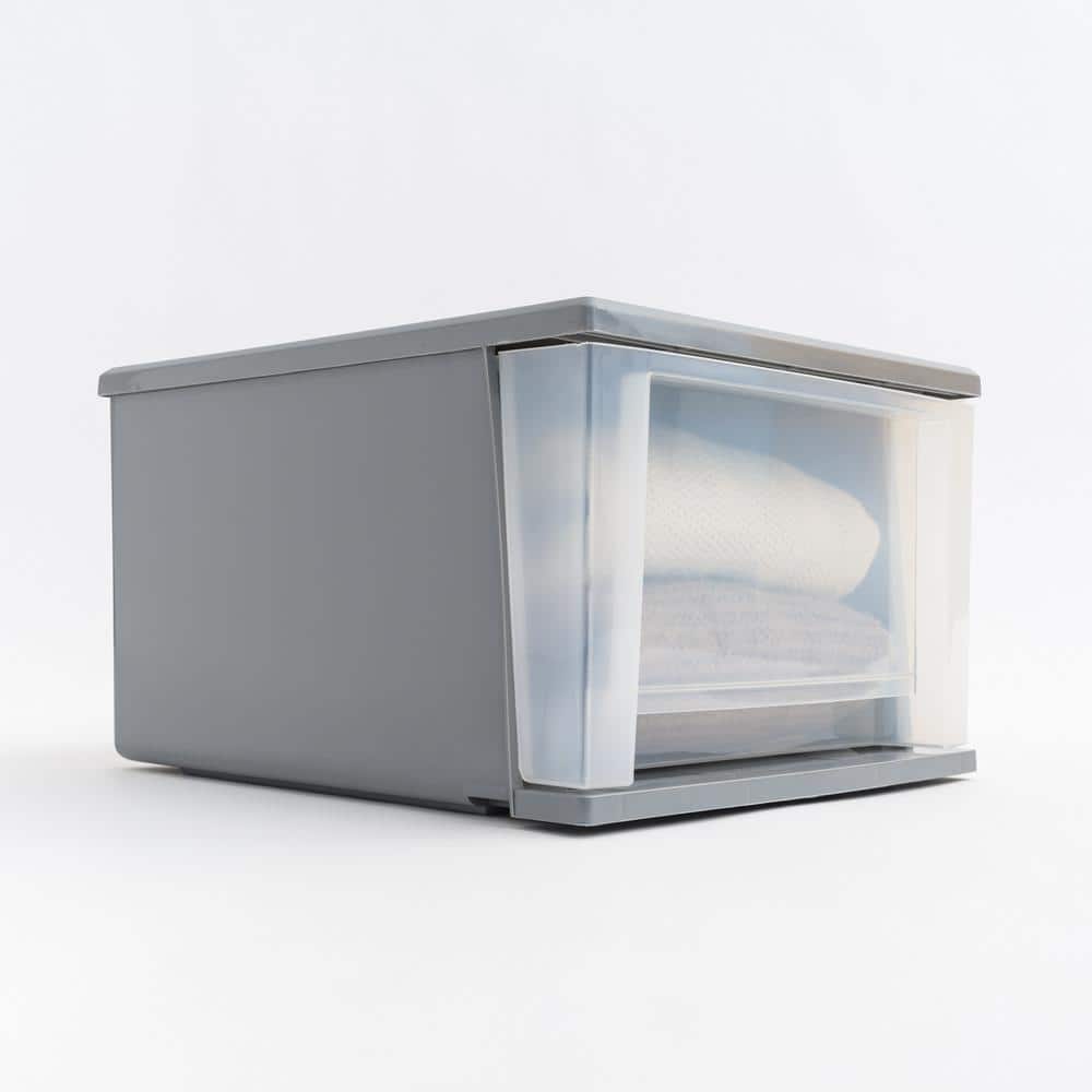 12.05 in. W x 8.39 in. H Single Gray Stackable Storage with Clear Drawer - Hercitys