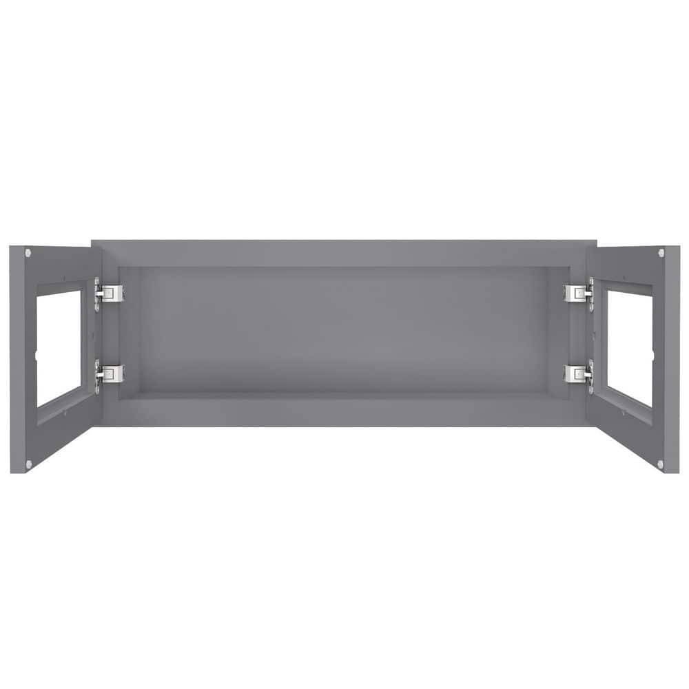 33-in W X 12-in D X 12-in H in Shaker Grey Plywood Ready to Assemble Wall Glass kitchen Cabinet - Hercitys