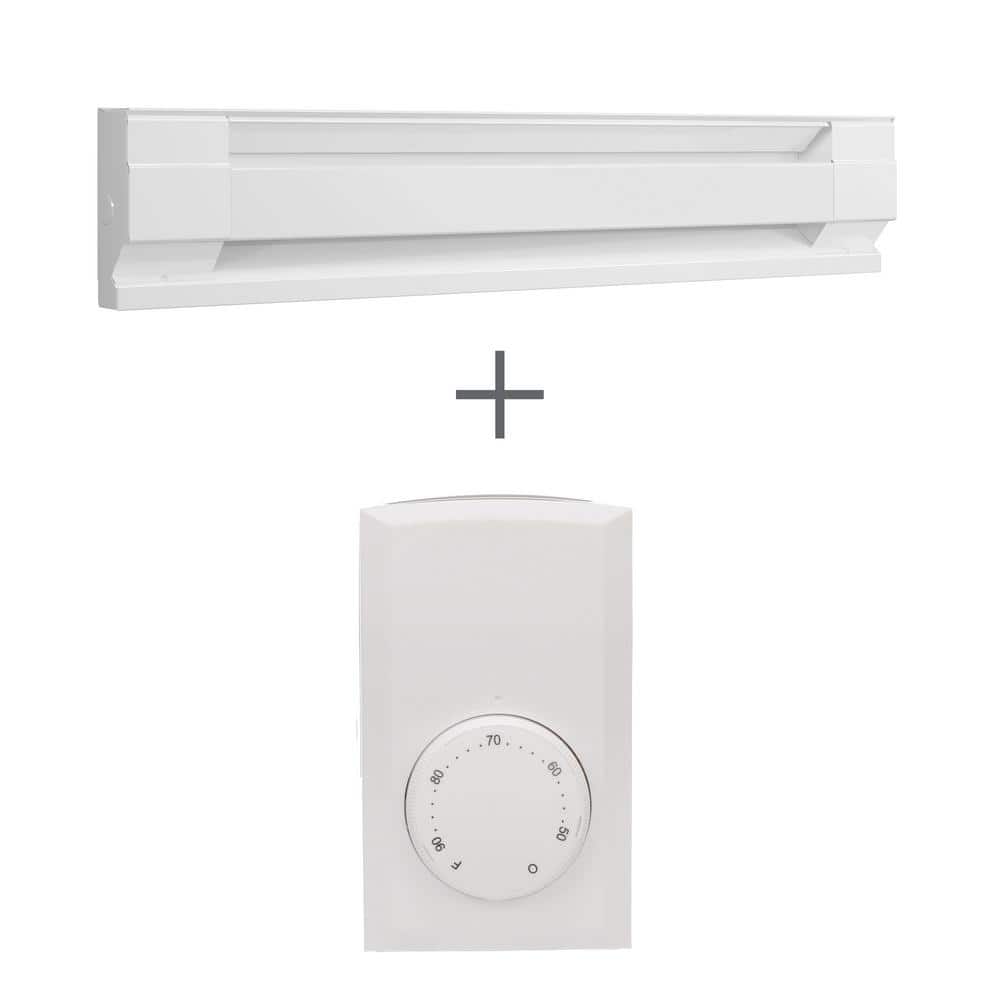 36 in. 240/208-volt 750/563-watt Electric Baseboard Heater in White with Wall Thermostat - Hercitys