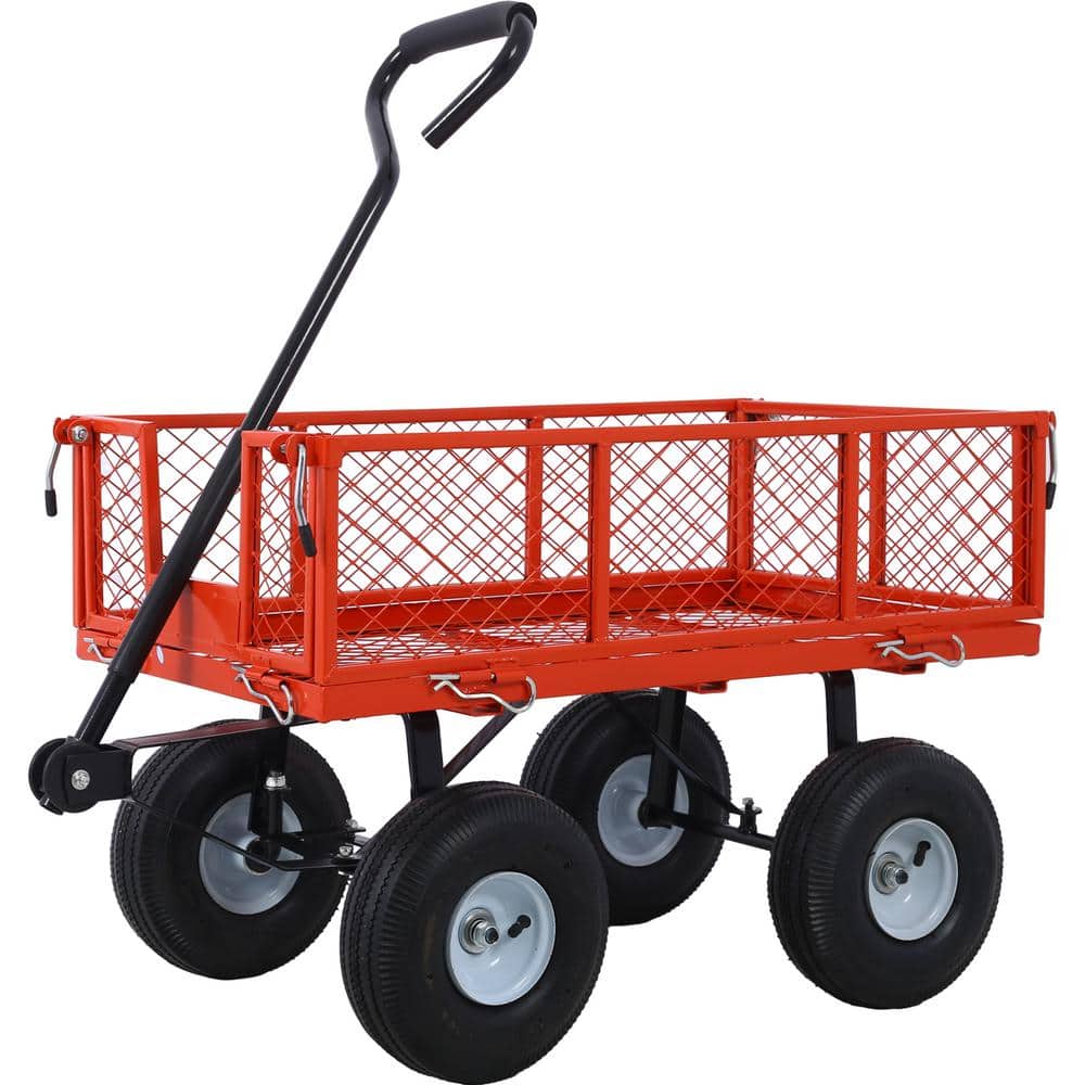 3 cu. ft. Red Steel Garden Cart, 550 lbs. Capacity - Hercitys
