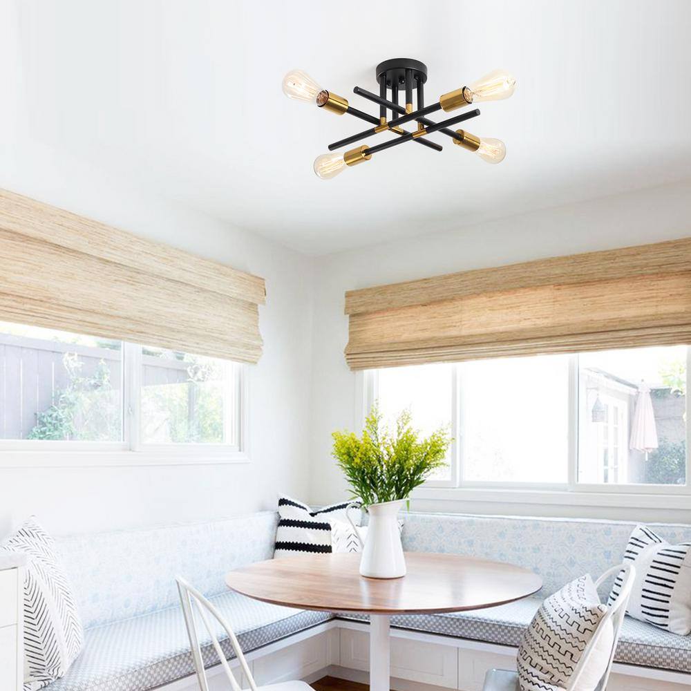 18.5 in. 4-Light Black/Gold Sputnik Semi- Flush Mount for Foyer Dining Room with No Bulbs Included - Hercitys