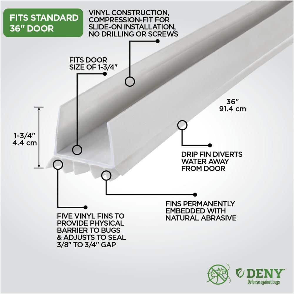 36 in. White Vinyl U-Shape Deny Slide-On Under Door Seal - Hercitys
