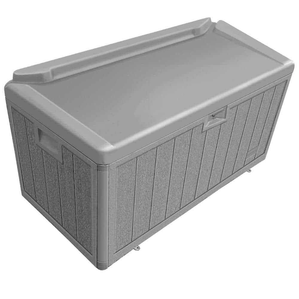 110 Gal. Grey Resin Wood Look Outdoor Storage Deck Box with Lockable Lid - Hercitys