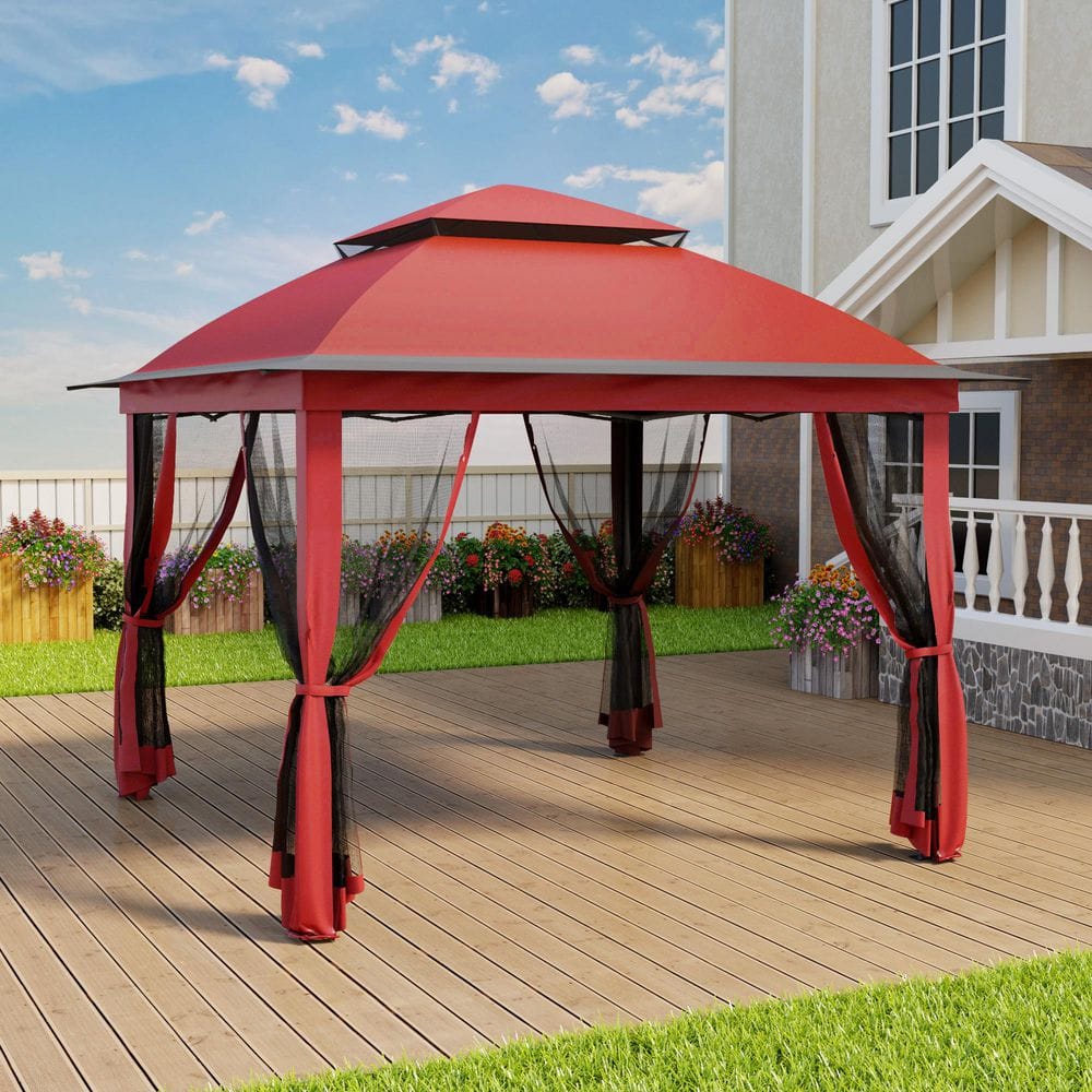11 ft. x 11 ft. Pop-Up Steel Gazebo with Vented Double Roof, Mosquito Netting, and Carry Bag - Hercitys