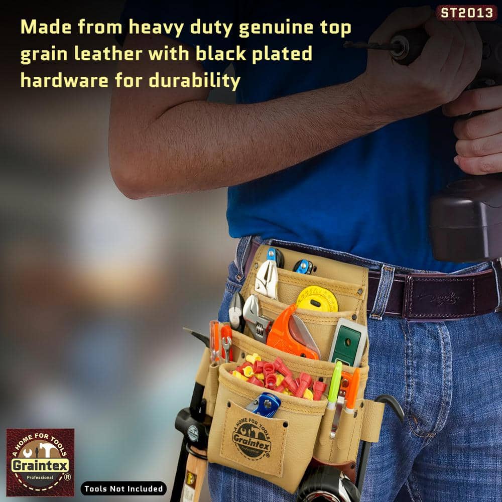 10-Pocket Rugged Top Grain Leather Nail and Tool Pouch - Hercitys