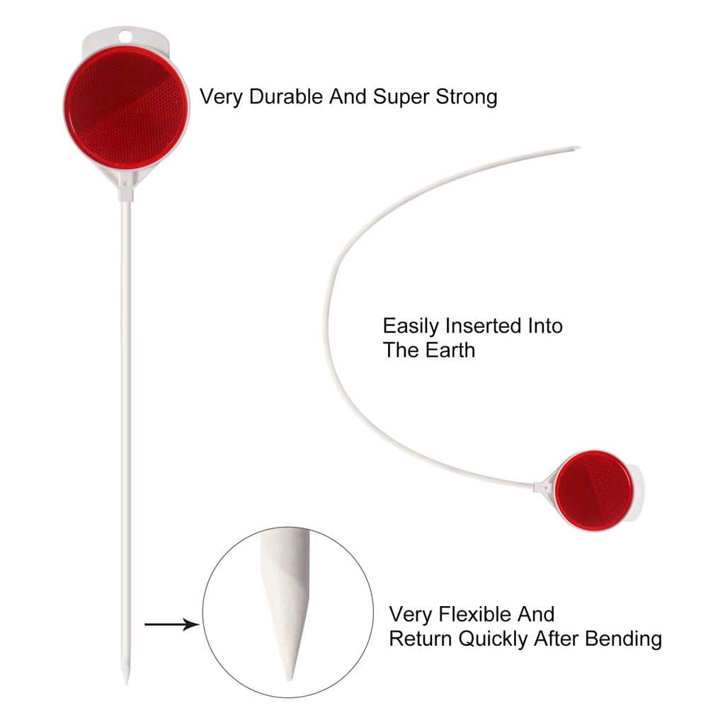 48 in. Reflective Driveway Markers 1/4 in. Dia Fiberglass Pole Double Sided Reflector for Driveway, White (16-Pack) - Hercitys