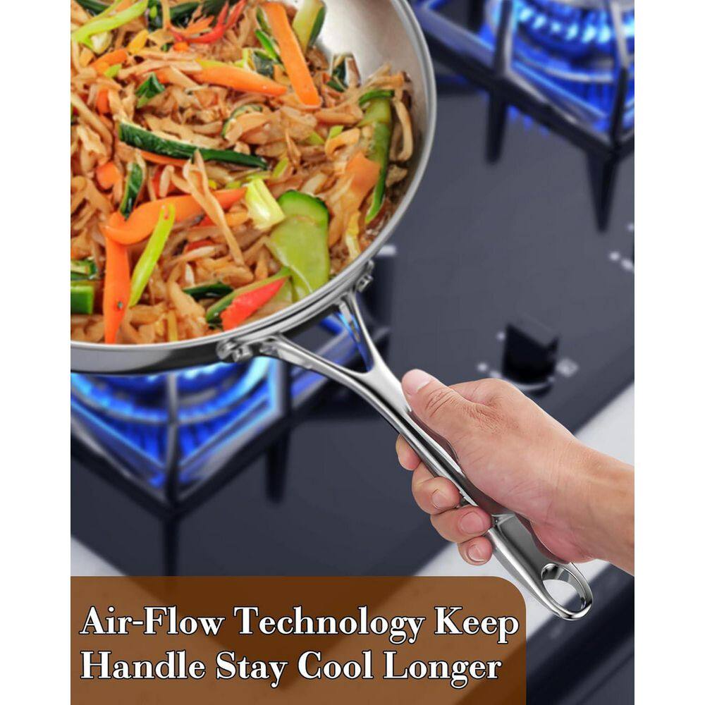 12 in. Multi-Ply Clad Stainless Steel Frying Pan, Silver - Hercitys