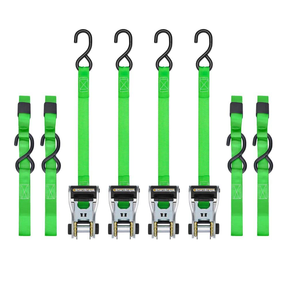 12 ft. Green Ratchet Tie Down Straps with 500 lb. Safe Work Load – 4 pack - Hercitys