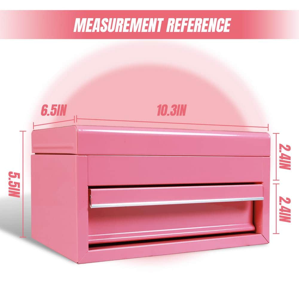10 in. Mini Portable Steel Tool Box with Drawer for Home, Garage or Workbench, Pink - Hercitys