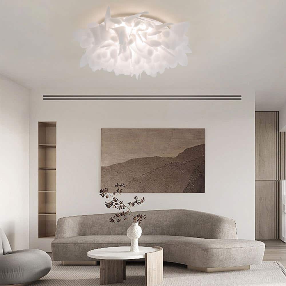 20.86 in. White Modern Flush Mount Ceiling Light with Petal Shape PVC Shade and Selectable Integrated LED light Source - Hercitys