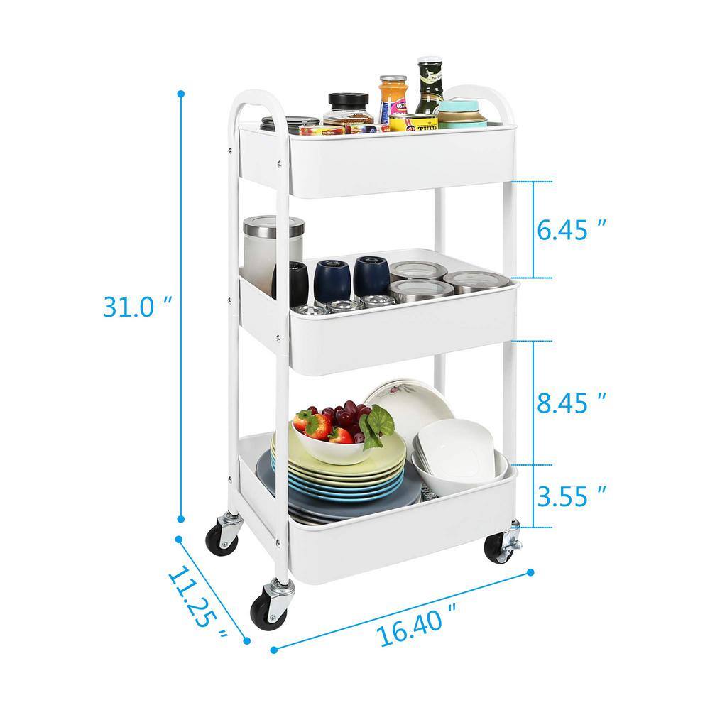 3-Tier Rolling Utility Cart with Caster Wheels, Easy Assembly, for Kitchen, Bathroom - Hercitys