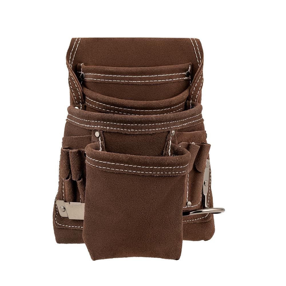10 Pocket Suede Leather Work Tool Belt Pouch with Steel Hammer Loop and Tape Measure Holder - Hercitys