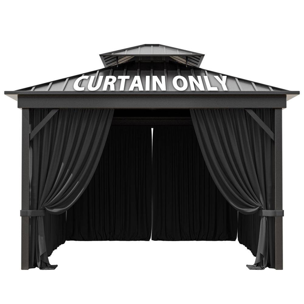 10 ft. x 10 ft. Universal Outdoor Privacy Curtains, Gazebo Replacement with Zipper Black (4-Side Curtain Only) - Hercitys