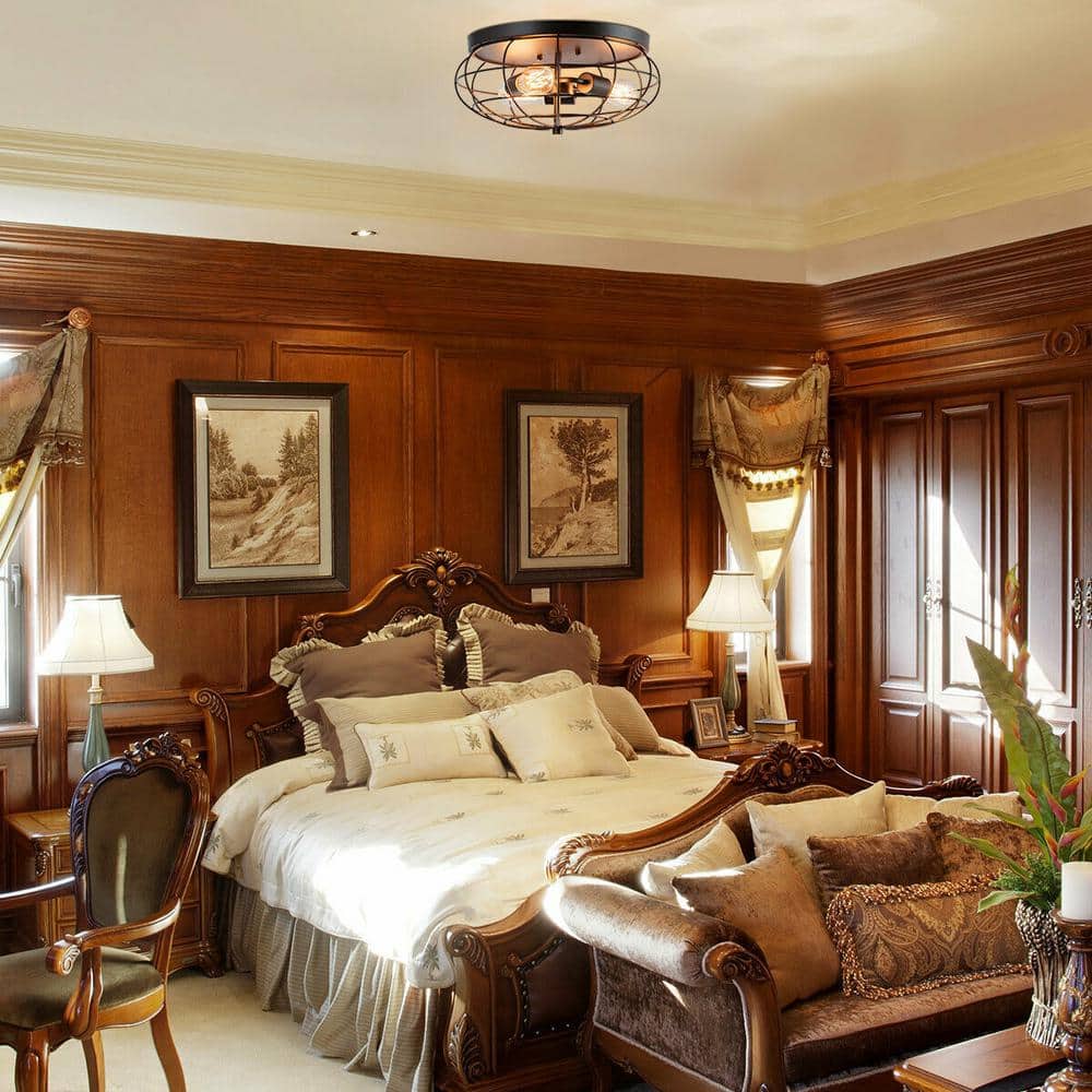 15.5 in. W 3-Light Black Semi-Flush Mount Ceiling Light with Industrial Retro Design - Hercitys