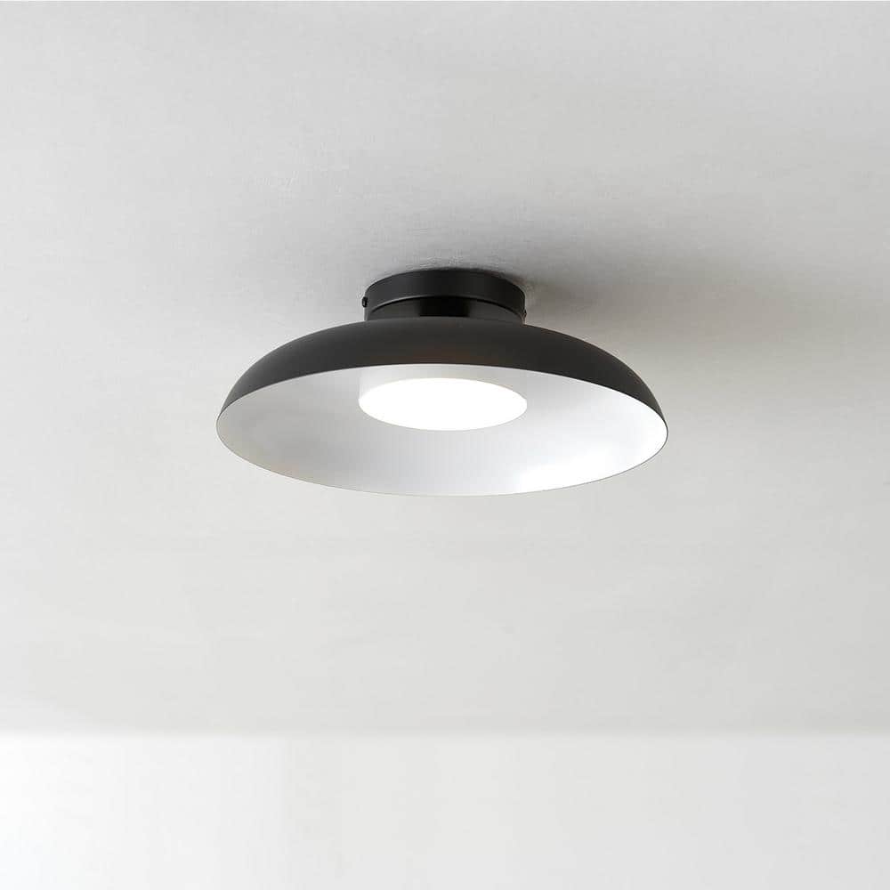 12.5 in. 21-Watt Modern Matte Black Integrated LED Flush Mount Ceiling Light with Black Metal Shade - Hercitys