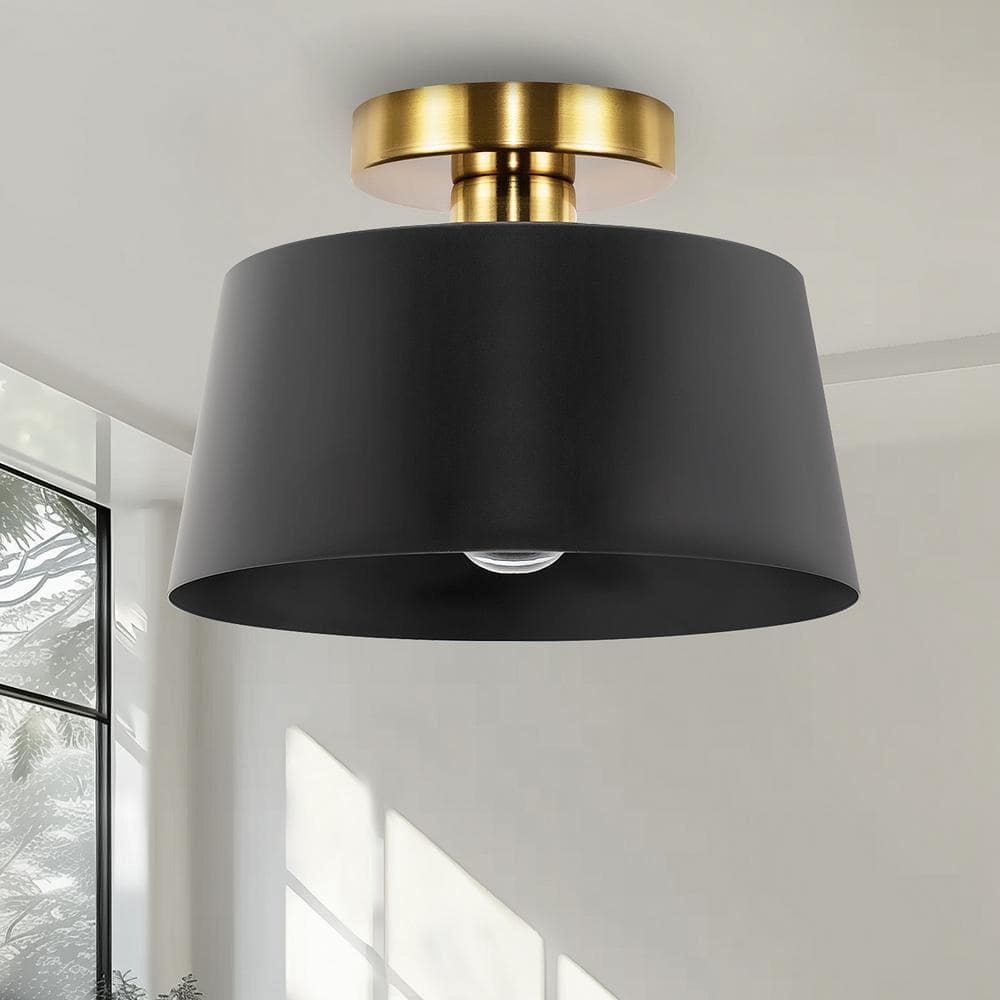 10 in. 1-Light Matte Black and Gold Bowl Semi-Flush Mount for Foyer, Kitchen, E26 Base, No Bulbs Included (2-Pack) - Hercitys