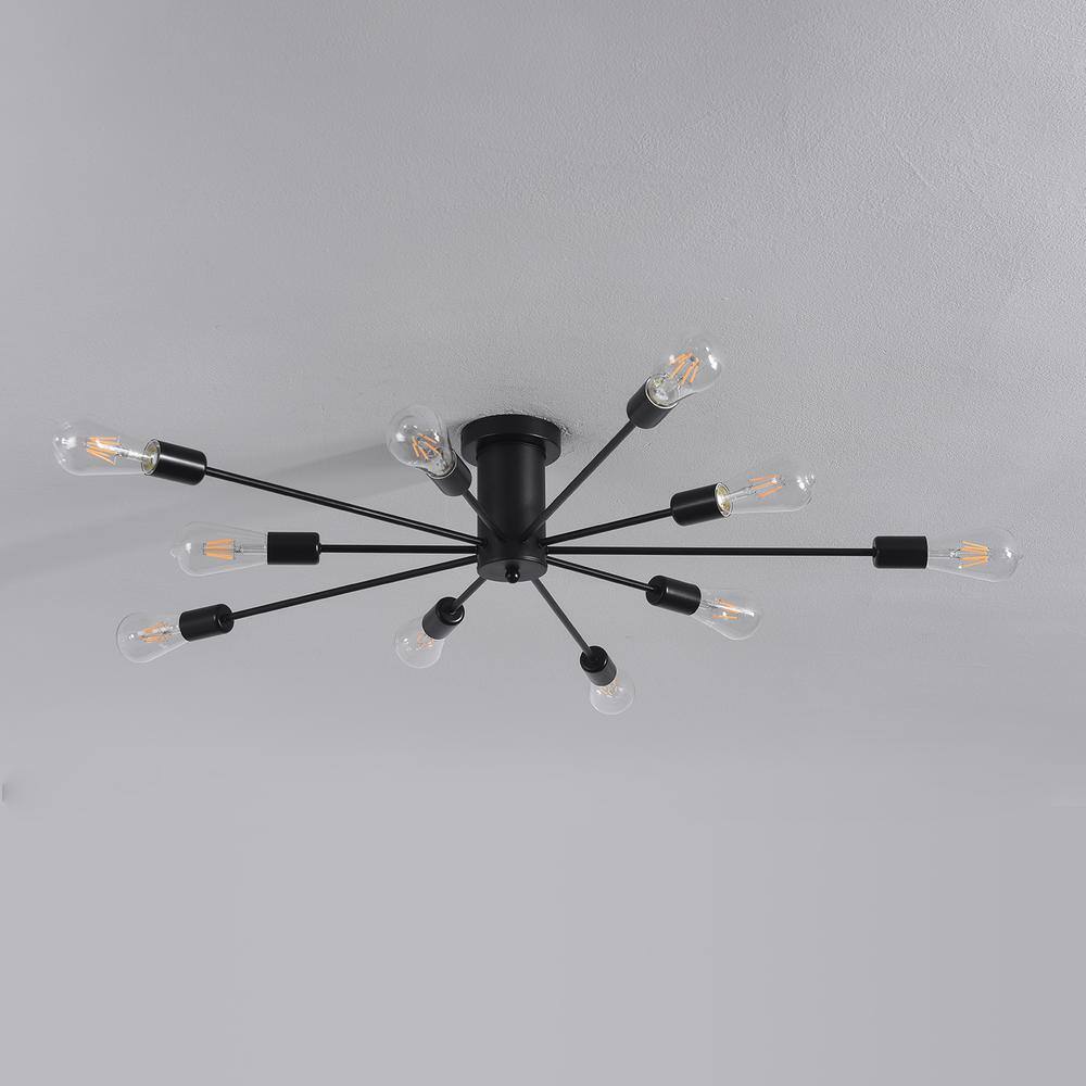 37.7 in. 10-Light Black Sputnik Flush Mount for Living Dining Room Chandelier Ceiling Light - Hercitys