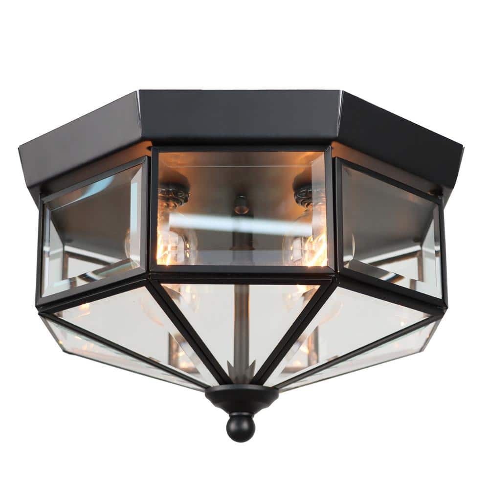 10.25 in. 4-Light Industrial Black Flush Mount Ceiling Light with Beveled Glass for Indoor Room - Hercitys