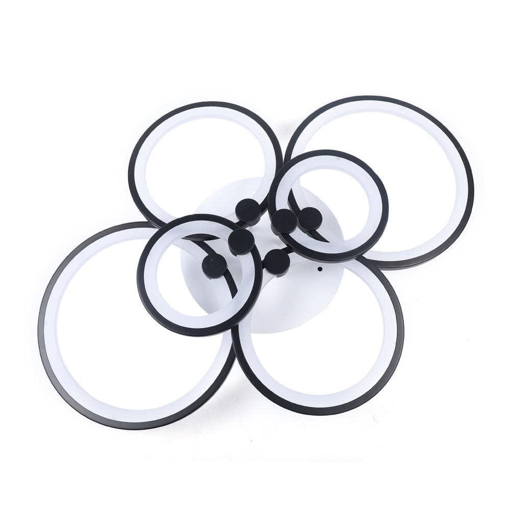 32.7 in. 6 Head Black Modern Acrylic Selectable LED Semi-Flush Mount Ceiling Light with Remote Control - Hercitys