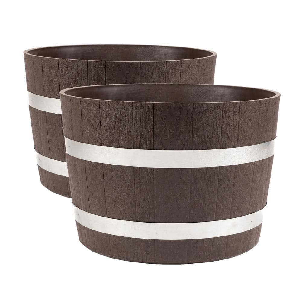 23.6 in. Dia x 17 in. H Brown Round Polyethylene Better Barrel Planter (2-Pack) - Hercitys