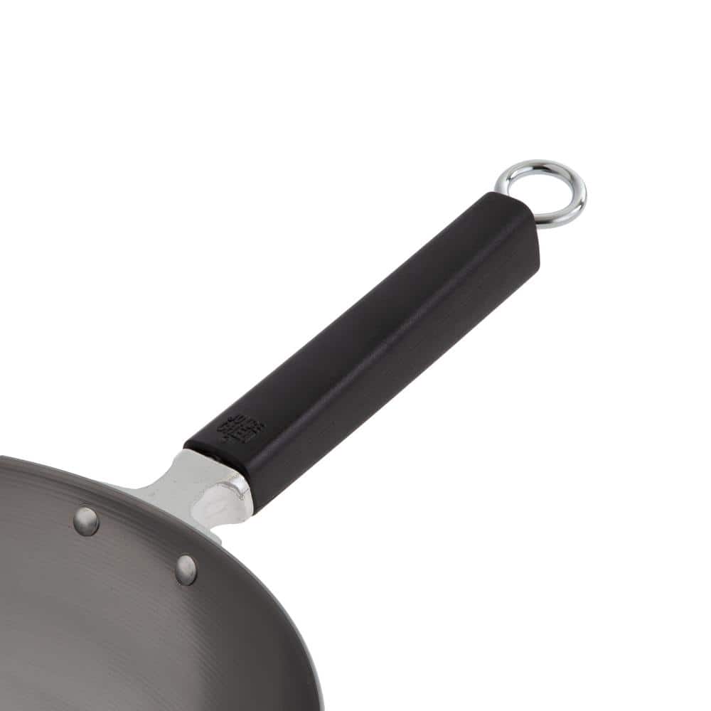 12 in. Silver Carbon Steel Stir Fry Pan with Ergonomic Handle - Hercitys