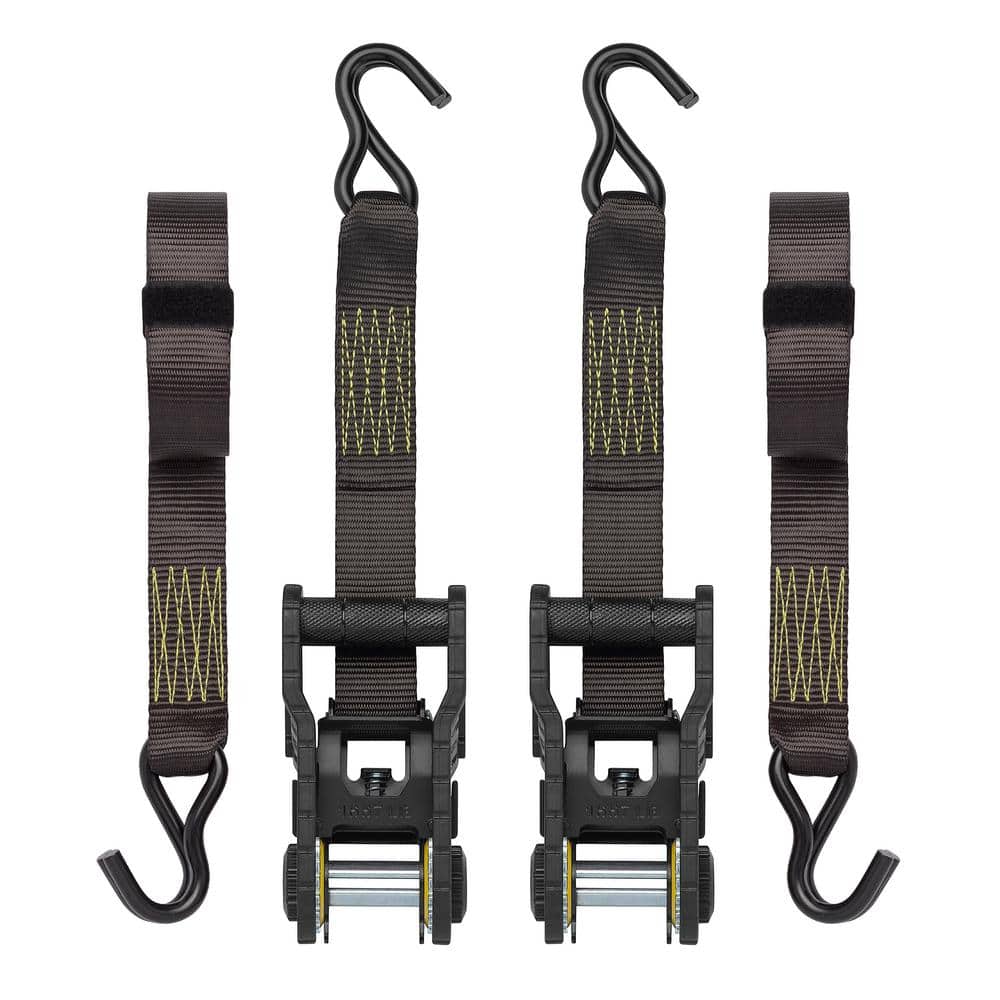 14 ft. Yellow Tactical Ratchet Tie Down Straps with 1,667 lb. Safe Work Load – 2 pack - Hercitys