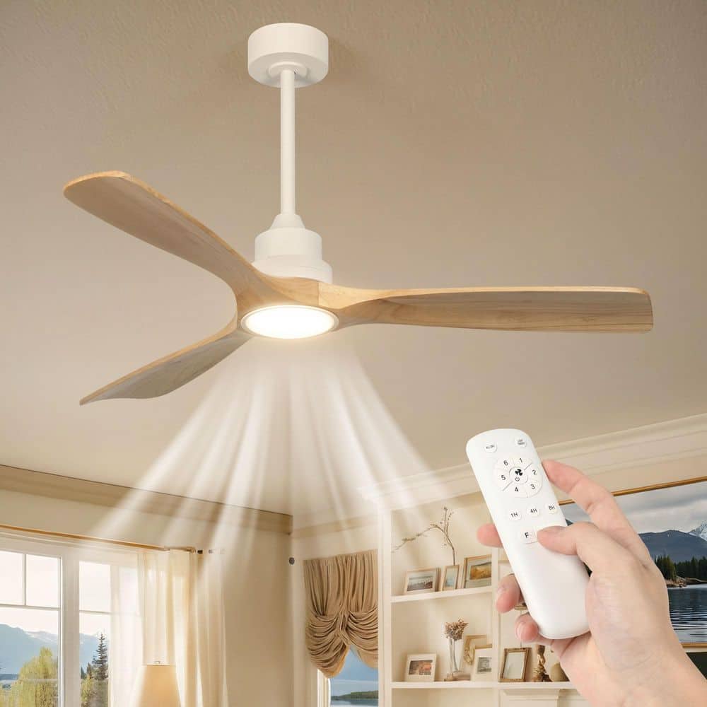 52 in. Smart Indoor Wood Low Profile Standard Semi Flush Mount Ceiling Fan Light with Integrated LED with Remote Bedroom - Hercitys