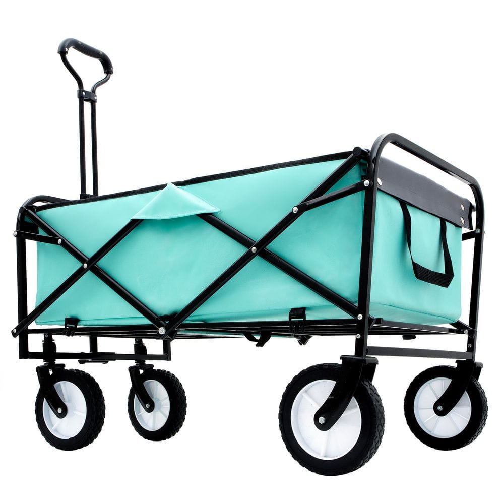 12.78 cu. ft. Turquoise Steel Garden Cart, Collapsible Foldable Wagon Cart for Camping Shopping Sports Gardening - Hercitys