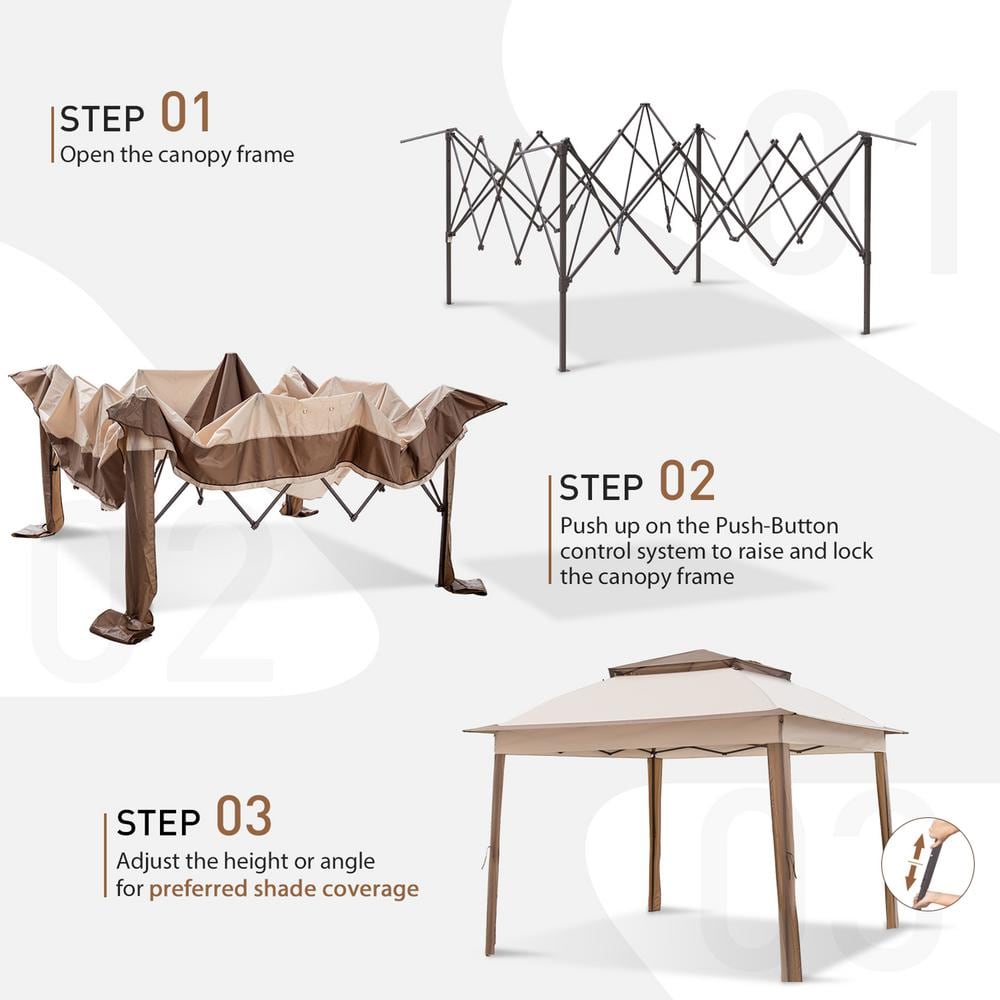 11 ft. x 11 ft. Beige Steel Pop-Up Gazebo with Mosquito Netting - Hercitys