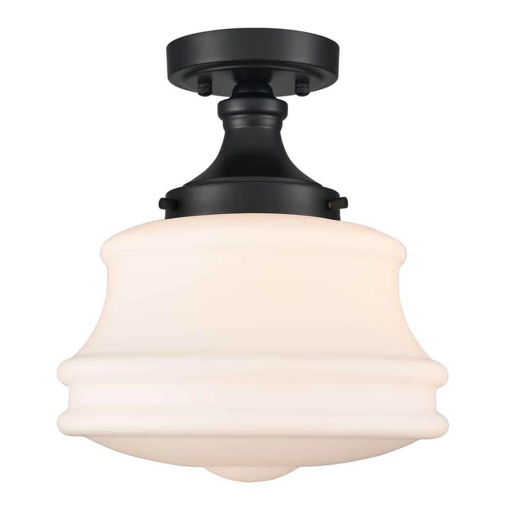 11 in. 1-Light Black Modern Semi-Flush Mount with Frosted Glass Shade and No Bulbs Included (1-Pack) - Hercitys