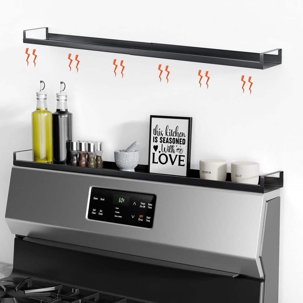 20 in. 30 in. Adjustable Matte Black 4 x Strong Magnetic Stove Top Shelf, Oven Shelf Spice Rack, Seasoning Organizer - Hercitys