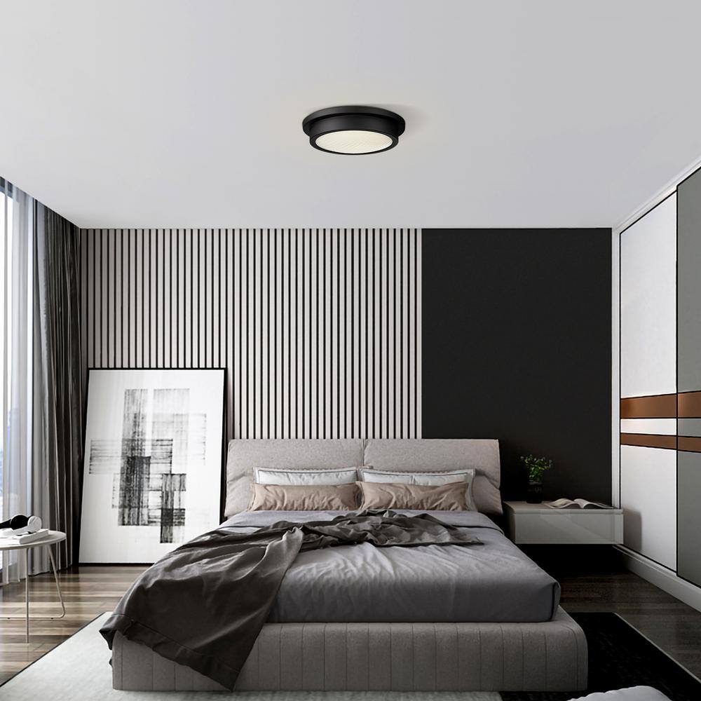 14 in. Light Matte Black 25-Watt Adjustable CCT Integrated LED Flush Mount - Hercitys