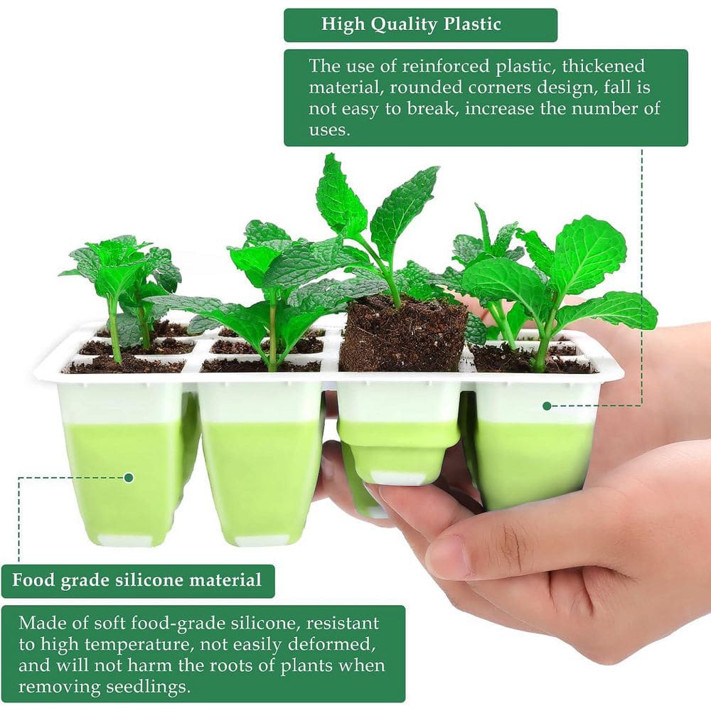 2-Piece Reusable Silicone Seed Starter Tray Kit with Flexible Pop-Out Cells for Indoor Plant Germination - Hercitys