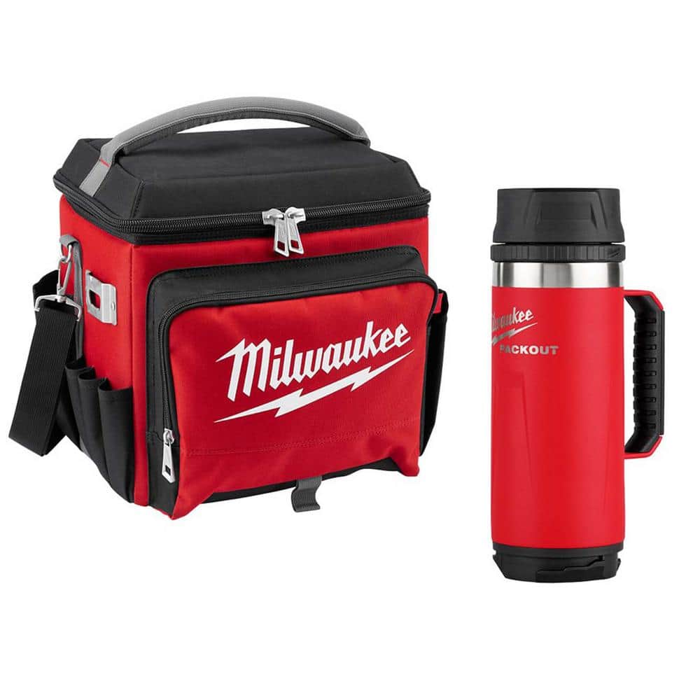 21 Qt. Soft Sided Jobsite Lunch Cooler with PACKOUT Red 18 oz. Insulated Mug with Sip Lid - Hercitys