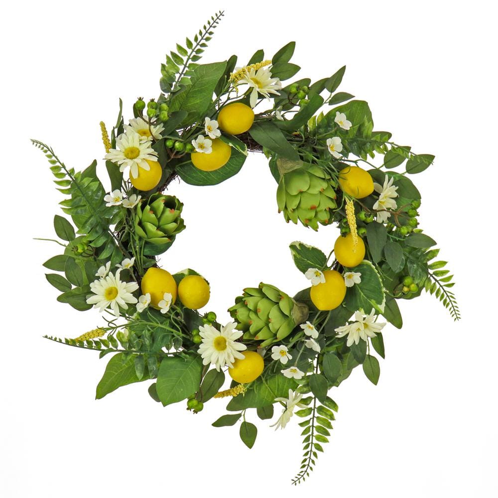 22 in. Daisy, Artichoke and Lemon Wreath - Hercitys