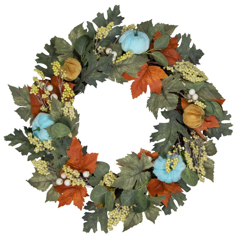 22 in. Green and Orange Foliage and Gourds Thanksgiving Artificial Wreath - Hercitys