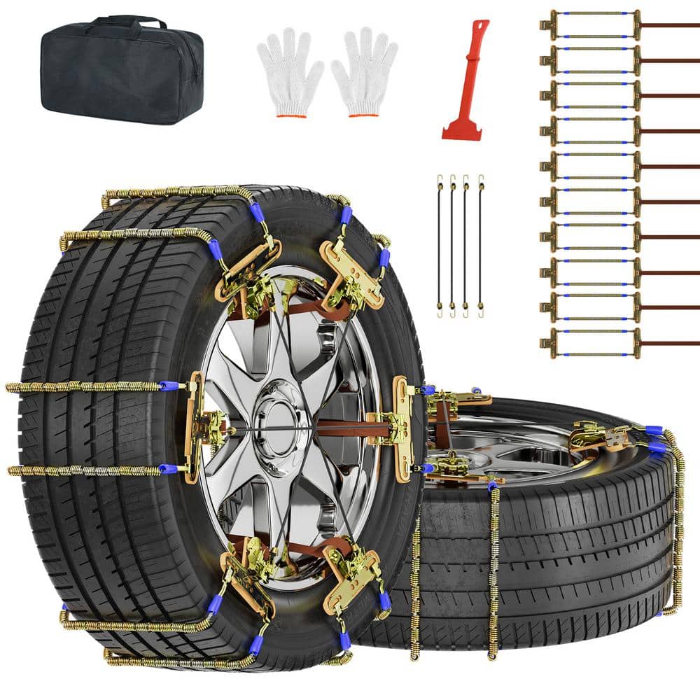 10-Pack Cable Snow Chains Tire Chains for Car Adjustable Emergency Portable Snow Tire Chains for Tire Width 8.5-11.2 in. - Hercitys
