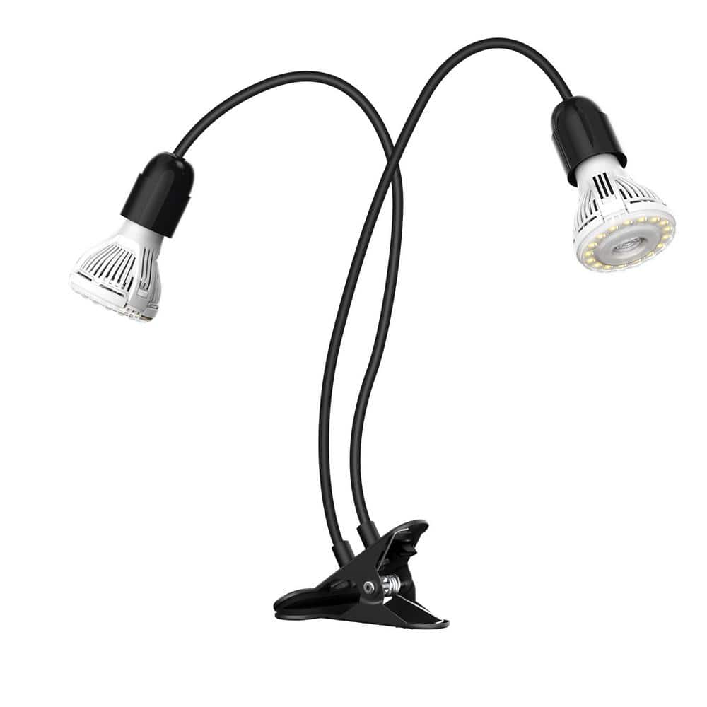 300-Watt Equivalence Black Full Spectrum 2-Head Gooseneck LED, 20-Watt Grow Light 4000K Daylight Clip-On High PPFD Plant - Hercitys