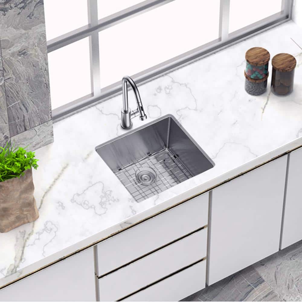 23 in. L x 18 in. W Undermount Single Bowl 16-Gauge Stainless Steel Kitchen Sink in Brushed Nickel - Hercitys