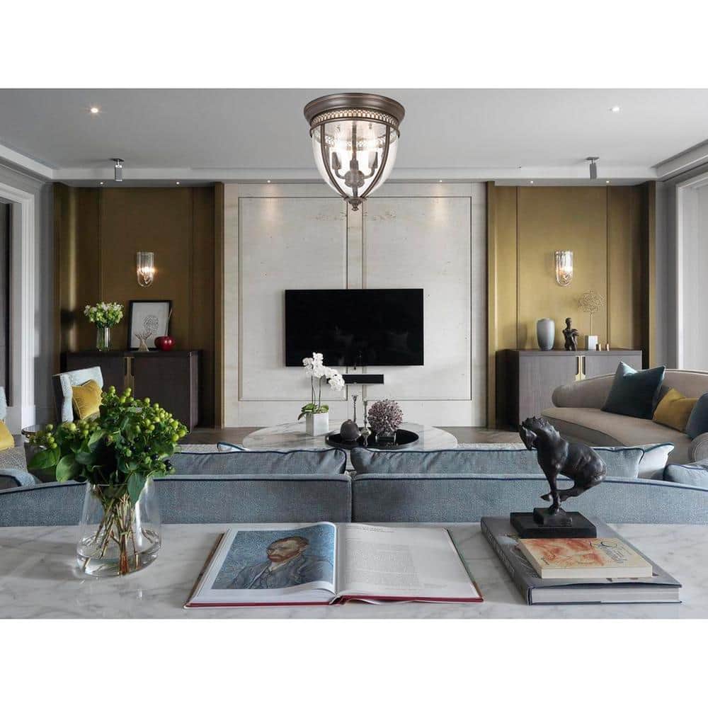 11 in. Oil-Rubbed Bronze Flush Mount Fixture with Clear Seeded Glass Shade - Hercitys