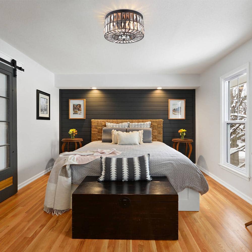 11.75 in. 2-Light Black Ceiling Flush Mount Light with Crystal Glass - Hercitys