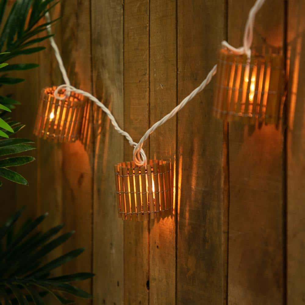10-Light Clear Tiki Bamboo Summer Garden Patio Christmas Mini Incandescent Lights with White Wire - Hercitys