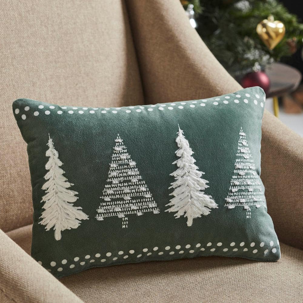 10 in. x 14 in. Green Christmas Trees Green Velvet Decorative Throw Pillow - Hercitys