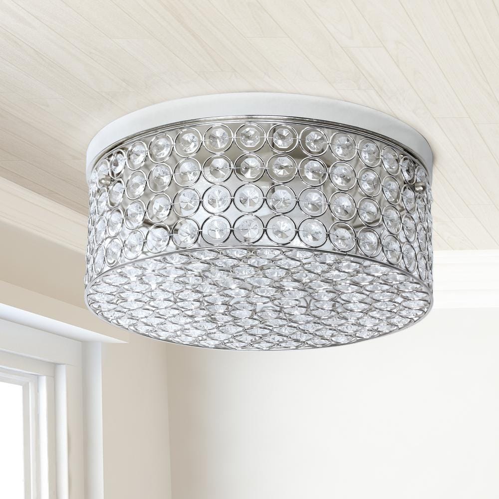 12 in. 2-Light Chrome Round Glam Flush Mount - Hercitys